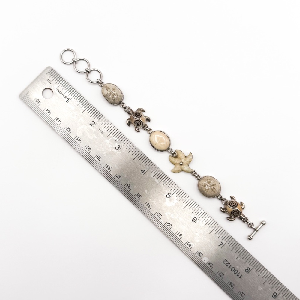 RARE! 🌊 Zealandia 🌊 Sterling Silver Fossil Sand Dollar and Ivory Turtle Bracelet - Picture 12 of 12